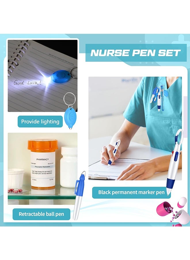Wffo 6 Pcs Nurse Pen Set Include Permanent Marker Pen Retractable Ballpoint Pen Keychain Clip Foldable Scissors Lights LED Flashlight Keychain for Nurse Accessories(Blue) - Image 3